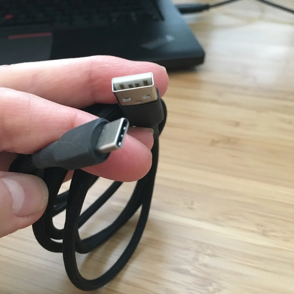 LP USB A 2.0 to USB C Adapter Cable Nylon Braided Black | 6 Ft Long